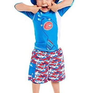 UV Skinz Kids Boys UPF 50+ Sunwear Blue Sharks Swim Trunk & Rash Guard Size 6